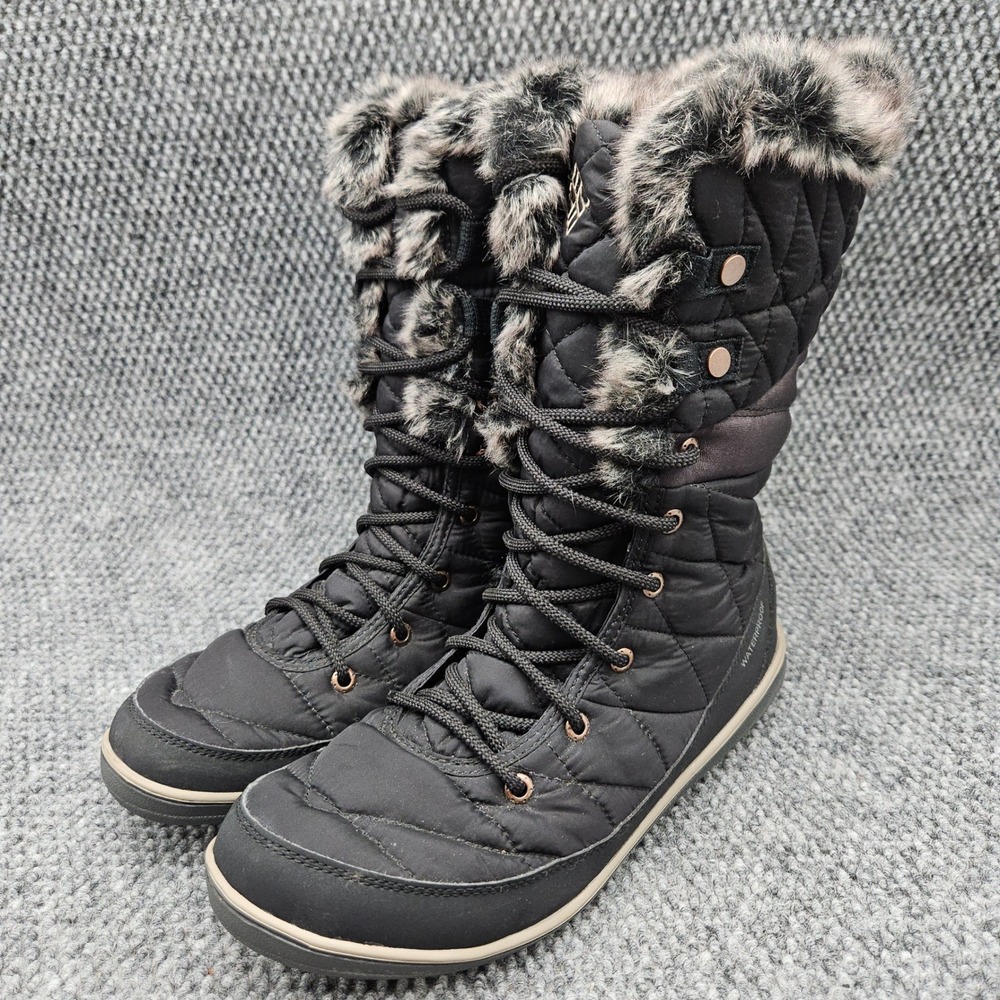 Columbia (Women's 10) Snow Boots Black Quilted Mid Faux Fur Waterproof Omni Heat